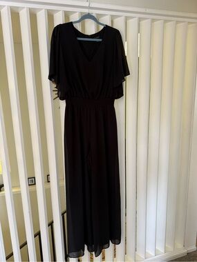 Halogen Black V-Neck Jumpsuit with Flutter Sleeves